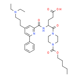 ChemSpider 2D Image | 4-[({4-[3-(Diethylamino)propyl]-6-phenyl-2-pyridinyl}carbonyl)amino]-5-oxo-5-{4-[(pentyloxy)carbonyl]-1-piperazinyl}pentanoic acid | C34H49N5O6