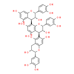 ChemSpider 2D Image | (2R,2'R,2''R,3R,3'R,3''R,4R,4'S)-2,2',2''-Tris(3,4-dihydroxyphenyl)-3,3',3'',4,4',4''-hexahydro-2H,2'H,2''H-4,8':4',6''-terchromene-3,3',3'',5,5',5'',7,7',7''-nonol | C45H38O18