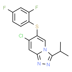 ChemSpider 2D Image | 7-Chloro-6-[(2,4-difluorophenyl)sulfanyl]-3-isopropyl[1,2,4]triazolo[4,3-a]pyridine | C15H12ClF2N3S