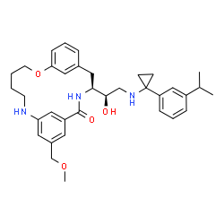 ChemSpider 2D Image | (4S)-4-[(1R)-1-Hydroxy-2-{[1-(3-isopropylphenyl)cyclopropyl]amino}ethyl]-19-(methoxymethyl)-11-oxa-3,16-diazatricyclo[15.3.1.1~6,10~]docosa-1(21),6(22),7,9,17,19-hexaen-2-one | C35H45N3O4