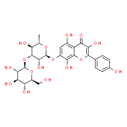 ChemSpider 2D Image | 3,5,8-Trihydroxy-2-(4-hydroxyphenyl)-4-oxo-4H-chromen-7-yl 6-deoxy-3-O-beta-L-glucopyranosyl-alpha-L-mannopyranoside | C27H30O16