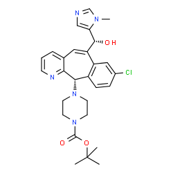 ChemSpider 2D Image | tert-butyl 4-{(11S)-8-chloro-6-[(R)-hydroxy(1-methyl-1H-imidazol-5-yl)methyl]-11H-benzo[5,6]cyclohepta[1,2-b]pyridin-11-yl}piperazine-1-carboxylate | C28H32ClN5O3