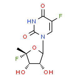 ChemSpider 2D Image | 5-Fluoro-1-[(3R,4S,5S)-5-fluoro-3,4-dihydroxy-5-methyltetrahydro-2-furanyl]-2,4(1H,3H)-pyrimidinedione | C9H10F2N2O5