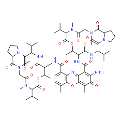 ChemSpider 2D Image | 2-Amino-N,N'-bis(6,13-diisopropyl-2,5,9-trimethyl-1,4,7,11,14-pentaoxohexadecahydro-1H-pyrrolo[2,1-i][1,4,7,10,13]oxatetraazacyclohexadecin-10-yl)-4,6-dimethyl-3-oxo-3H-phenoxazine-1,9-dicarboxamide | C62H86N12O16