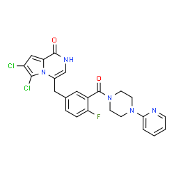 ChemSpider 2D Image | 6,7-Dichloro-4-(4-fluoro-3-{[4-(2-pyridinyl)-1-piperazinyl]carbonyl}benzyl)pyrrolo[1,2-a]pyrazin-1(2H)-one | C24H20Cl2FN5O2