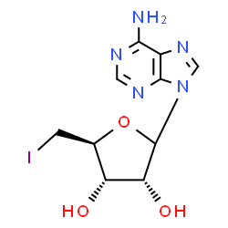 ChemSpider 2D Image | 9-(5-Deoxy-5-iodo-D-ribofuranosyl)-9H-purin-6-amine | C10H12IN5O3