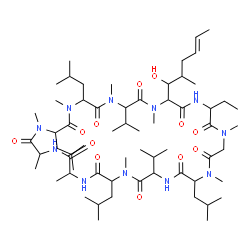 ChemSpider 2D Image | 30-Ethyl-33-[(4E)-1-hydroxy-2-methyl-4-hexen-1-yl]-6,9,18,24-tetraisobutyl-3,21-diisopropyl-1,4,7,10,12,15,19,25,28-nonamethyl-1,4,7,10,13,16,19,22,25,28,31-undecaazacyclotritriacontane-2,5,8,11,14,17
,20,23,26,29,32-undecone | C62H111N11O12