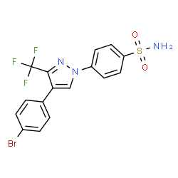 ChemSpider 2D Image | 4-[4-(4-Bromophenyl)-3-(trifluoromethyl)-1H-pyrazol-1-yl]benzenesulfonamide | C16H11BrF3N3O2S