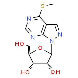 ChemSpider 2D Image | 4-(Methylsulfanyl)-1-(D-ribofuranosyl)-1H-pyrazolo[3,4-d]pyrimidine | C11H14N4O4S