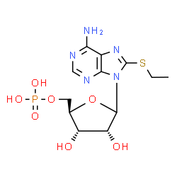 ChemSpider 2D Image | 8-(Ethylsulfanyl)-9-(5-O-phosphono-D-ribofuranosyl)-9H-purin-6-amine | C12H18N5O7PS