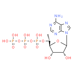 ChemSpider 2D Image | 9-[6-Deoxy-5-O-(hydroxy{[hydroxy(phosphonooxy)phosphoryl]oxy}phosphoryl)-D-allofuranosyl]-9H-purin-6-amine | C11H18N5O13P3