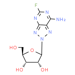 ChemSpider 2D Image | 5-Fluoro-2-(D-ribofuranosyl)-2H-[1,2,3]triazolo[4,5-d]pyrimidin-7-amine | C9H11FN6O4