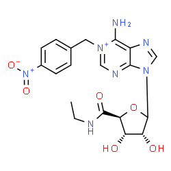 ChemSpider 2D Image | 6-Amino-9-[(3R,4S,5S)-5-(ethylcarbamoyl)-3,4-dihydroxytetrahydro-2-furanyl]-1-(4-nitrobenzyl)-9H-purin-1-ium (non-preferred name) | C19H22N7O6
