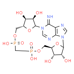 ChemSpider 2D Image | (3R,4S,5R,13R,14S,15R)-24-Imino-7,11,25,26-tetraoxa-1,17,19,22-tetraaza-8,10-diphosphapentacyclo[18.3.1.1~2,5~.1~13,16~.0~17,21~]hexacosa-18,20,22-triene-3,4,8,10,14,15-hexol 8,10-dioxide | C16H23N5O12P2