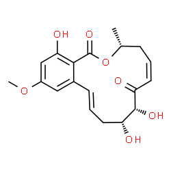 ChemSpider 2D Image | (3R,5Z,8R,9R,11E)-8,9,16-Trihydroxy-14-methoxy-3-methyl-3,4,9,10-tetrahydro-1H-2-benzoxacyclotetradecine-1,7(8H)-dione | C19H22O7