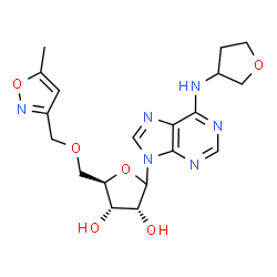 ChemSpider 2D Image | 9-{5-O-[(5-Methyl-1,2-oxazol-3-yl)methyl]-D-ribofuranosyl}-N-(tetrahydro-3-furanyl)-9H-purin-6-amine | C19H24N6O6