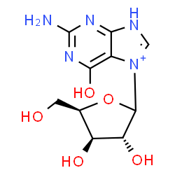 ChemSpider 2D Image | 2-Amino-6-oxo-7-(D-xylofuranosyl)-6,7-dihydro-1H-purin-7-ium | C10H14N5O5