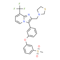 ChemSpider 2D Image | 3-{3-[3-(Methylsulfonyl)phenoxy]phenyl}-2-(1,3-thiazolidin-3-ylmethyl)-8-(trifluoromethyl)imidazo[1,2-a]pyridine | C25H22F3N3O3S2
