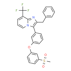 ChemSpider 2D Image | 2-Benzyl-3-{3-[3-(methylsulfonyl)phenoxy]phenyl}-8-(trifluoromethyl)imidazo[1,2-a]pyridine | C28H21F3N2O3S