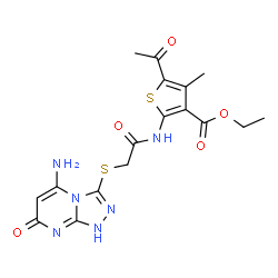 ChemSpider 2D Image | Ethyl 5-acetyl-2-({[(5-amino-7-oxo-1,7-dihydro[1,2,4]triazolo[4,3-a]pyrimidin-3-yl)sulfanyl]acetyl}amino)-4-methyl-3-thiophenecarboxylate | C17H18N6O5S2