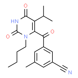 ChemSpider 2D Image | 3-[(3-Butyl-5-isopropyl-2,6-dioxo-1,2,3,6-tetrahydro-4-pyrimidinyl)carbonyl]-5-methylbenzonitrile | C20H23N3O3