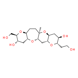ChemSpider 2D Image | (2R,3S,4aR,5aS,6aR,8S,9R,10aS,11aR,13aS)-8-(2-Hydroxyethyl)-2-(hydroxymethyl)-11a-methyltetradecahydro-2H-pyrano[3,2-b]pyrano[2',3':5,6]pyrano[2,3-f]oxepine-3,9-diol | C19H32O8