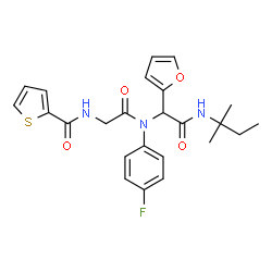 ChemSpider 2D Image | N-{2-[(4-Fluorophenyl){1-(2-furyl)-2-[(2-methyl-2-butanyl)amino]-2-oxoethyl}amino]-2-oxoethyl}-2-thiophenecarboxamide | C24H26FN3O4S