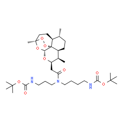 ChemSpider 2D Image | 2-Methyl-2-propanyl [3-([4-({[(2-methyl-2-propanyl)oxy]carbonyl}amino)butyl]{[(1R,4S,5R,8S,9R,10R,12R,13R)-1,5,9-trimethyl-11,14,15,16-tetraoxatetracyclo[10.3.1.0~4,13~.0~8,13~]hexadec-10-yl]acetyl}am
ino)propyl]carbamate | C34H59N3O9