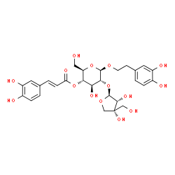 ChemSpider 2D Image | beta-(3,4-dihydroxyphenyl)ethyl-4-O-E-caffeoyl-O-[beta-D-apiofuranosyl-(1->2)]-beta-D-glucopyranoside | C28H34O15