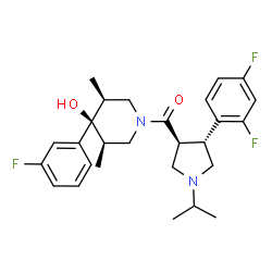 ChemSpider 2D Image | [(3S,4R)-4-(2,4-Difluorophenyl)-1-isopropyl-3-pyrrolidinyl][(3R,4R,5S)-4-(3-fluorophenyl)-4-hydroxy-3,5-dimethyl-1-piperidinyl]methanone | C27H33F3N2O2