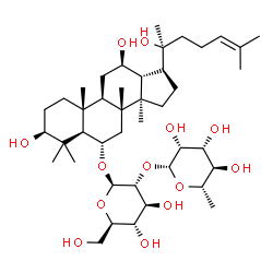 ChemSpider 2D Image | (3beta,6alpha,12beta)-3,12,20-Trihydroxydammar-24-en-6-yl 2-O-(6-deoxy-beta-L-mannopyranosyl)-beta-D-glucopyranoside | C42H72O13