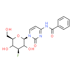 ChemSpider 2D Image | 4-(Benzoylamino)-1-(3-deoxy-3-fluoro-beta-D-threo-hexopyranosyl)-2(1H)-pyrimidinone | C17H18FN3O6