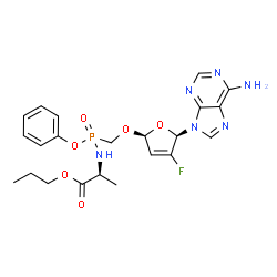 ChemSpider 2D Image | Propyl N-[({[(2R,5R)-5-(6-amino-9H-purin-9-yl)-4-fluoro-2,5-dihydro-2-furanyl]oxy}methyl)(phenoxy)phosphoryl]-L-alaninate | C22H26FN6O6P