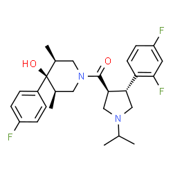 ChemSpider 2D Image | [(3S,4R)-4-(2,4-Difluorophenyl)-1-isopropyl-3-pyrrolidinyl][(3R,4R,5S)-4-(4-fluorophenyl)-4-hydroxy-3,5-dimethyl-1-piperidinyl]methanone | C27H33F3N2O2
