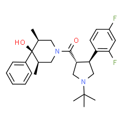 ChemSpider 2D Image | [(3R,4S)-4-(2,4-Difluorophenyl)-1-(2-methyl-2-propanyl)-3-pyrrolidinyl][(3R,4S,5S)-4-hydroxy-3,5-dimethyl-4-phenyl-1-piperidinyl]methanone | C28H36F2N2O2