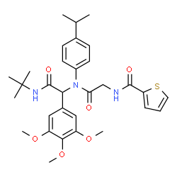 ChemSpider 2D Image | N-{2-[(4-Isopropylphenyl){2-[(2-methyl-2-propanyl)amino]-2-oxo-1-(3,4,5-trimethoxyphenyl)ethyl}amino]-2-oxoethyl}-2-thiophenecarboxamide | C31H39N3O6S