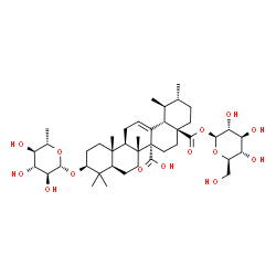 ChemSpider 2D Image | 1-O-{(3beta)-3-[(6-Deoxy-beta-L-glucopyranosyl)oxy]-27-hydroxy-27,28-dioxours-12-en-28-yl}-beta-D-glucopyranose | C42H66O14