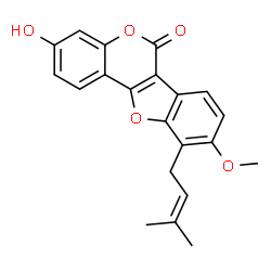 ChemSpider 2D Image | 3-Hydroxy-9-methoxy-10-(3-methyl-2-buten-1-yl)-6H-[1]benzofuro[3,2-c]chromen-6-one | C21H18O5