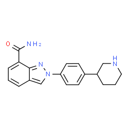 ChemSpider 2D Image | 2-[4-(3-Piperidinyl)phenyl]-2H-indazole-7-carboxamide | C19H20N4O