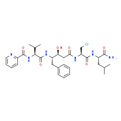 ChemSpider 2D Image | N-[(2S)-1-{[(2S,3S)-5-{[(2R)-1-{[(2S)-1-Amino-4-methyl-1-oxo-2-pentanyl]amino}-3-chloro-1-oxo-2-propanyl]amino}-3-hydroxy-5-oxo-1-phenyl-2-pentanyl]amino}-3-methyl-1-oxo-2-butanyl]-2-pyridinecarboxami
de | C31H43ClN6O6