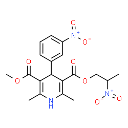 ChemSpider 2D Image | Methyl 2-nitropropyl 2,6-dimethyl-4-(3-nitrophenyl)-1,4-dihydro-3,5-pyridinedicarboxylate | C19H21N3O8