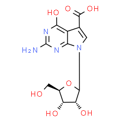 ChemSpider 2D Image | 2-Amino-4-oxo-7-(D-ribofuranosyl)-4,7-dihydro-1H-pyrrolo[2,3-d]pyrimidine-5-carboxylic acid | C12H14N4O7
