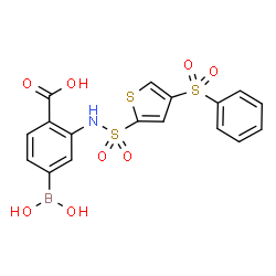 ChemSpider 2D Image | 4-(Dihydroxyboryl)-2-({[4-(phenylsulfonyl)-2-thienyl]sulfonyl}amino)benzoic acid | C17H14BNO8S3