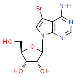 ChemSpider 2D Image | 5-Bromo-7-(D-ribofuranosyl)-7H-pyrrolo[2,3-d]pyrimidin-4-amine | C11H13BrN4O4