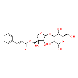 ChemSpider 2D Image | 3-O-[(2S,3R,4S)-3,4-Dihydroxy-4-({[(2E)-3-phenyl-2-propenoyl]oxy}methyl)tetrahydro-2-furanyl]-alpha-D-glucopyranose | C20H26O11