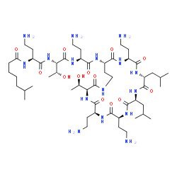 ChemSpider 2D Image | N-[(2S)-4-Amino-1-{[(2S,3R)-1-{[(2S)-4-amino-1-oxo-1-({(3S,6S,9S,12S,15R,18S,21S)-6,9,18-tris(2-aminoethyl)-3-[(1R)-1-hydroxyethyl]-12,15-diisobutyl-2,5,8,11,14,17,20-heptaoxo-1,4,7,10,13,16,19-heptaa
zacyclotricosan-21-yl}amino)-2-butanyl]amino}-3-hydroxy-1-oxo-2-butanyl]amino}-1-oxo-2-butanyl]-6-methylheptanamide | C52H98N16O13