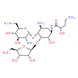 ChemSpider 2D Image | 4-Amino-N-[(1R,2S,3S,4R,5S)-5-amino-4-[(2,6-diamino-2,6-dideoxy-alpha-D-glucopyranosyl)oxy]-2-hydroxy-3-(beta-D-ribofuranosyloxy)cyclohexyl]-2-hydroxybutanamide | C21H41N5O12