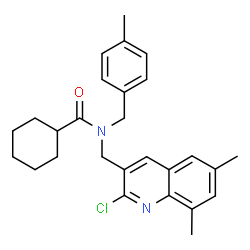 ChemSpider 2D Image | N-[(2-Chloro-6,8-dimethyl-3-quinolinyl)methyl]-N-(4-methylbenzyl)cyclohexanecarboxamide | C27H31ClN2O