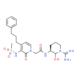 ChemSpider 2D Image | N-[(3S)-1-Carbamimidoyl-2-hydroxy-3-piperidinyl]-2-{3-[(methylsulfonyl)amino]-2-oxo-4-(3-phenylpropyl)-1(2H)-pyridinyl}acetamide | C23H32N6O5S