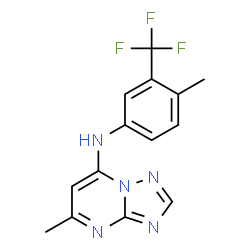 ChemSpider 2D Image | 5-Methyl-N-[4-methyl-3-(trifluoromethyl)phenyl][1,2,4]triazolo[1,5-a]pyrimidin-7-amine | C14H12F3N5